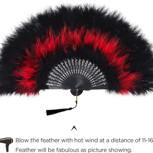Marabou Feather Fan 20s Vintage Folding Fan Flapper Hand Fan for Costume Dancing - Picture 5 of 7